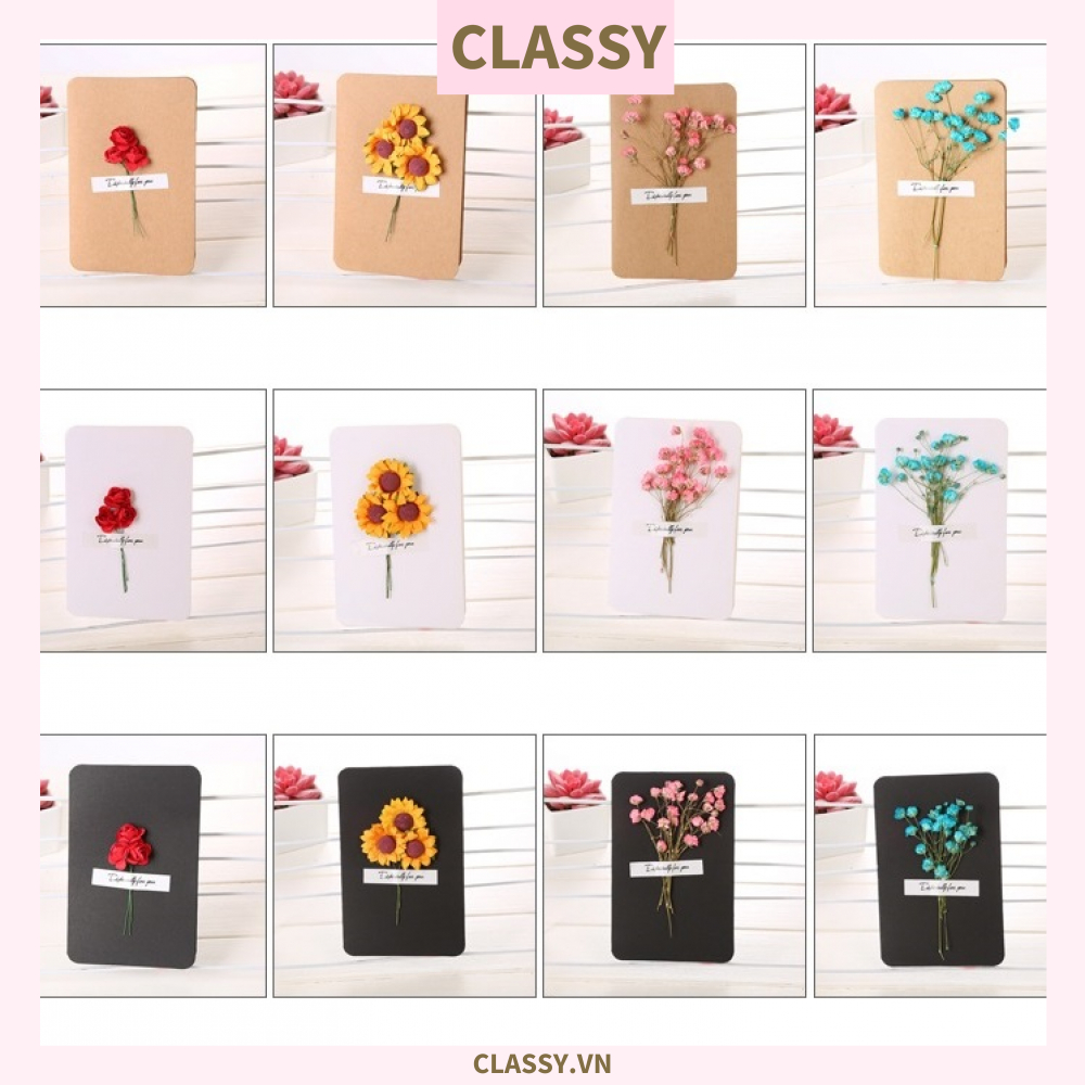 Classy Thiệp chúc mừng, thiệp giáng sinh có gắn hoa khô trang trí Q1366