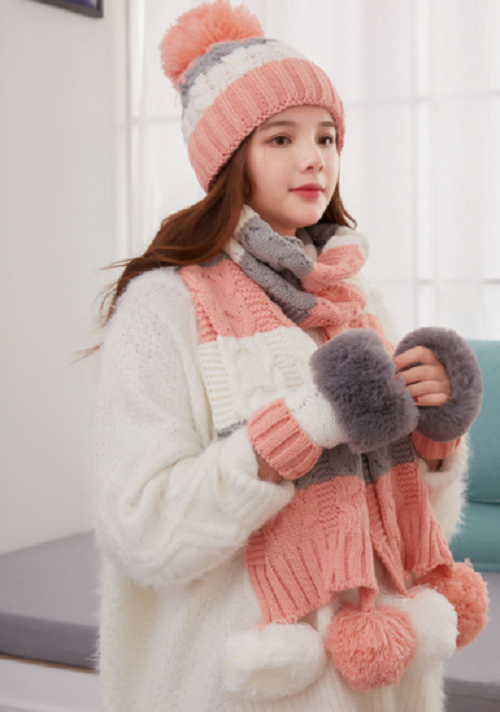 Bộ mũ len nữ kèm khăn và găng tay thời trang mới, sét mũ len phong cách Hàn