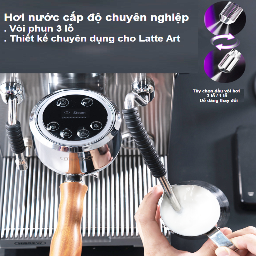[ Hàng chính hãng] Máy pha cà phê Espresso, Cappuccino, Latte - Dòng chuyên nghiệp. Thương hiệu Mỹ cao cấp HiBREW - H21
