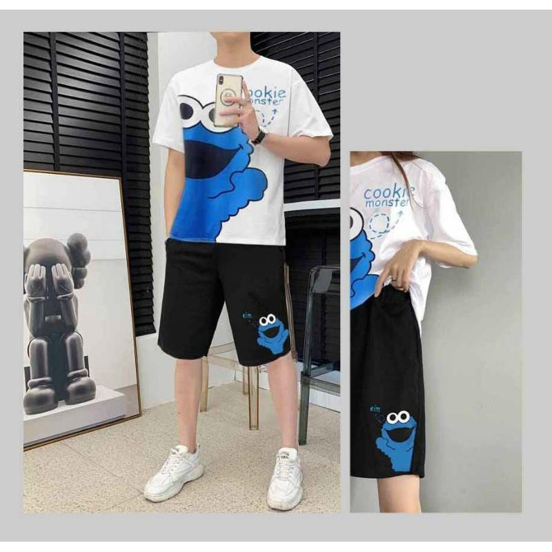 Đồ mặc nhà, đồ bộ hè, đồ đôi thể thao unisex nam nữ in hoạt hình gồm quần và áo thời trang teen có video ảnh thật