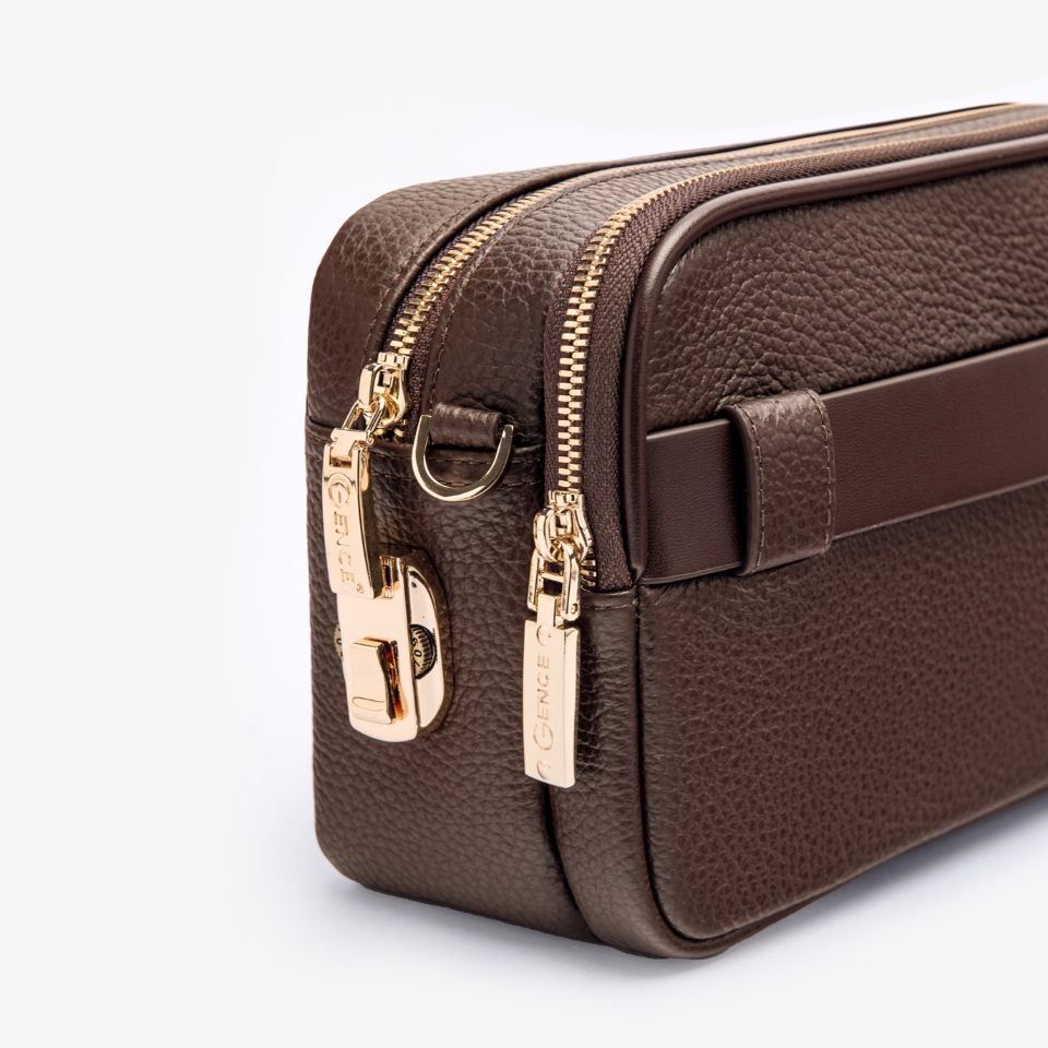 Ví Da Cầm Tay Clutch Nam Chính Hãng GENCE RB09 Da Bò Khóa Vân Tay Cao Cấp Màu Nâu