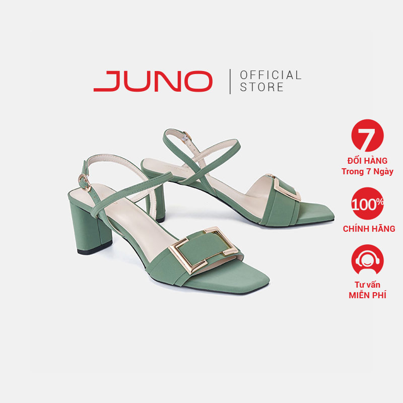 Giày Sandal Nữ 7cm Thời Trang JUNO Gót Trụ Phối Khoá Trang Trí SD07095