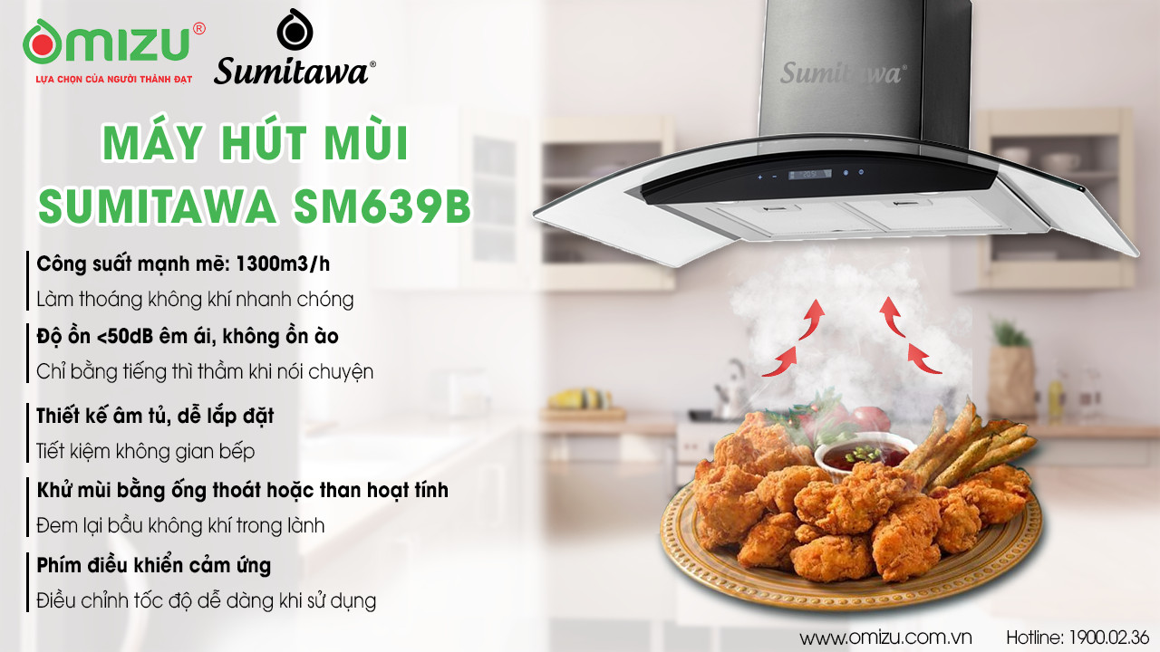 Máy hút mùi SUMITAWA SM639B thân đen cao cấp