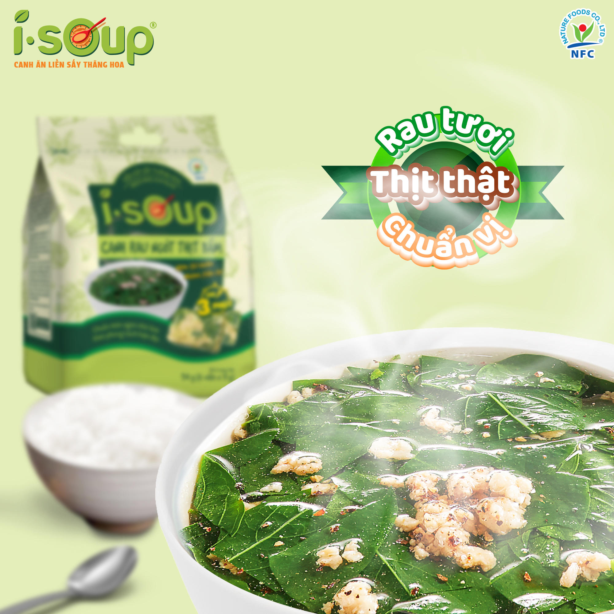 Combo 6 Túi Canh ISOUP (Canh Chua+ Rau Ngót + Cải Xoong) - Canh Ăn Liền Sấy Thăng Hoa