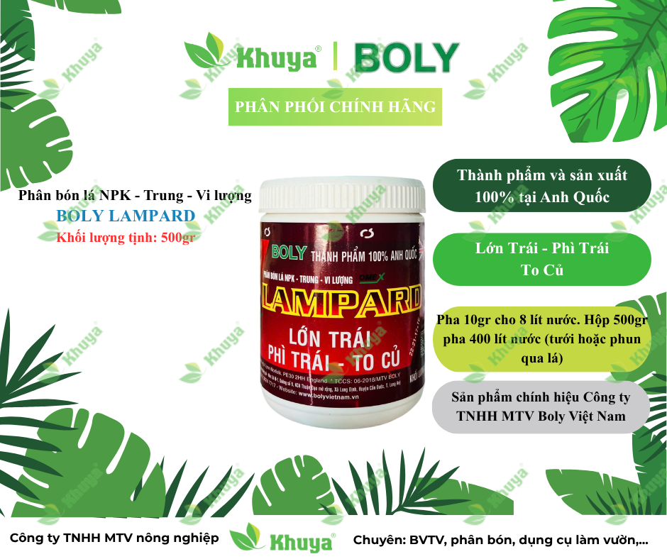 Phân bón lá NPK vi lượng Lampard 22-21-17+TE hủ 500gr To củ Lớn trái