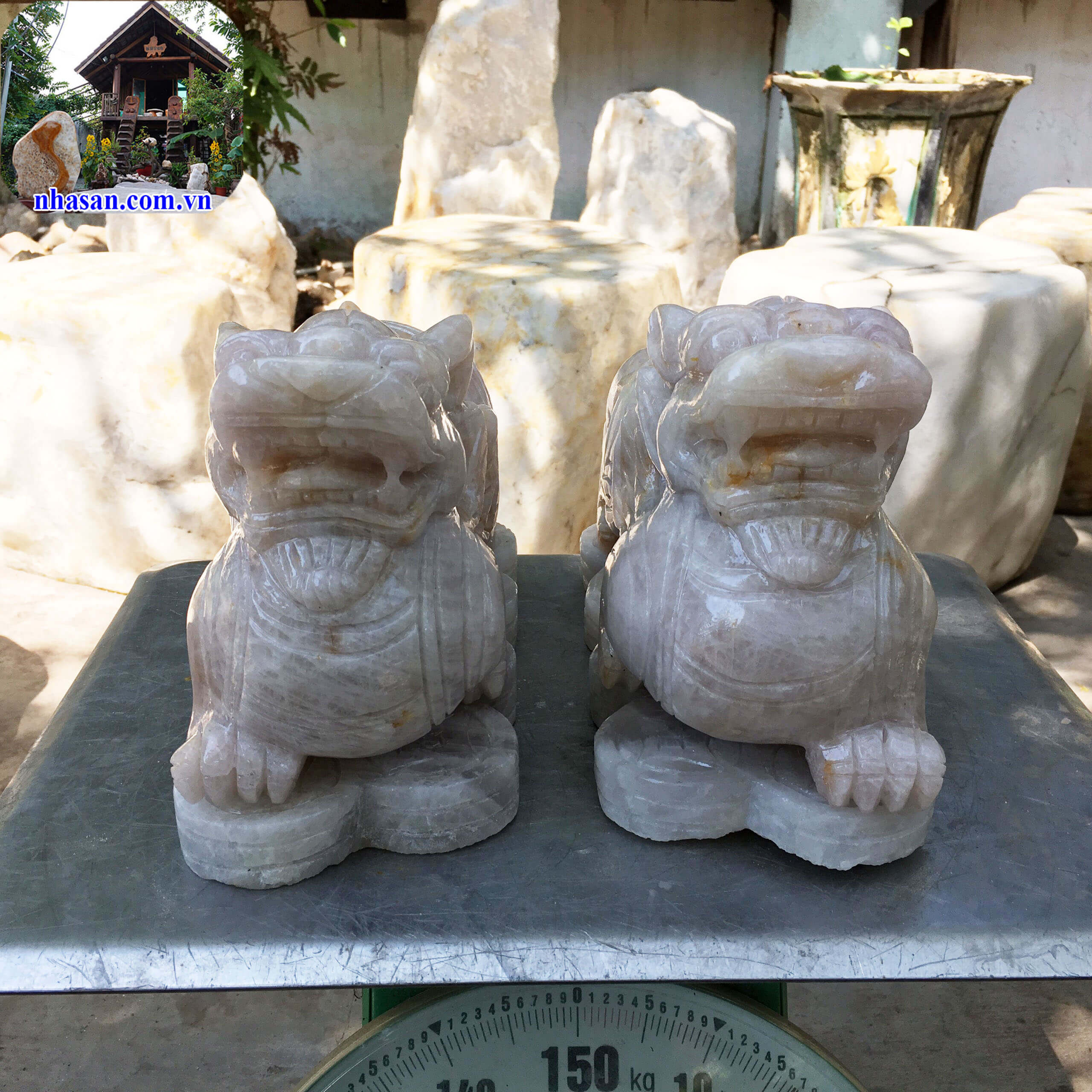 Cặp tỳ hưu đá thạch anh hồng tự nhiên nguyên khối phong thủy TH nặng 16.5Kg kích thước 30x13x19cm – Linh Vật phong thủy may mắn