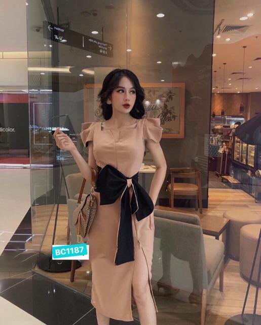 Đầm body phối nơ SIÊU XINH -MS32T- Size free dưới 56kg MMR