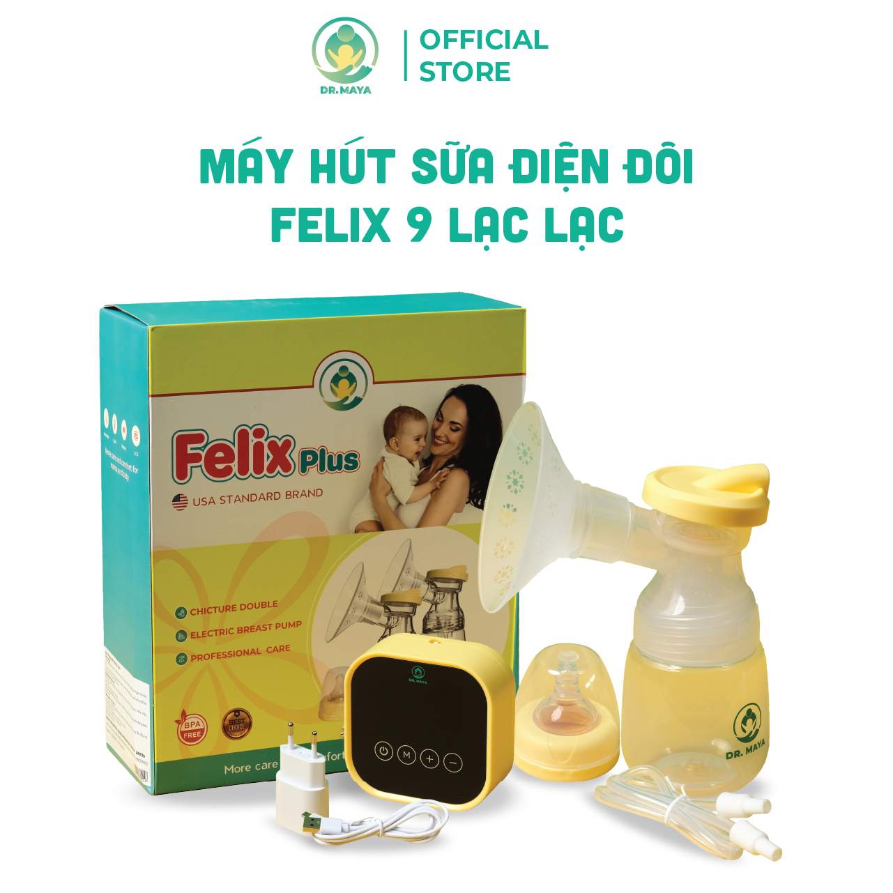 Máy hút sữa Điện Đôi Felix 9 Lạc lạc Dr.maya cấp độ hút chuyên sâu ( Bảo Hành chính hãng 12 Tháng + Kèm phiếu)