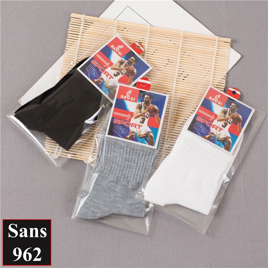 Tất vớ nam cổ cao trơn Sans962 basic cotton xịn mỏng mát thoáng khí khử mùi đen trắng xám thời trang công sở