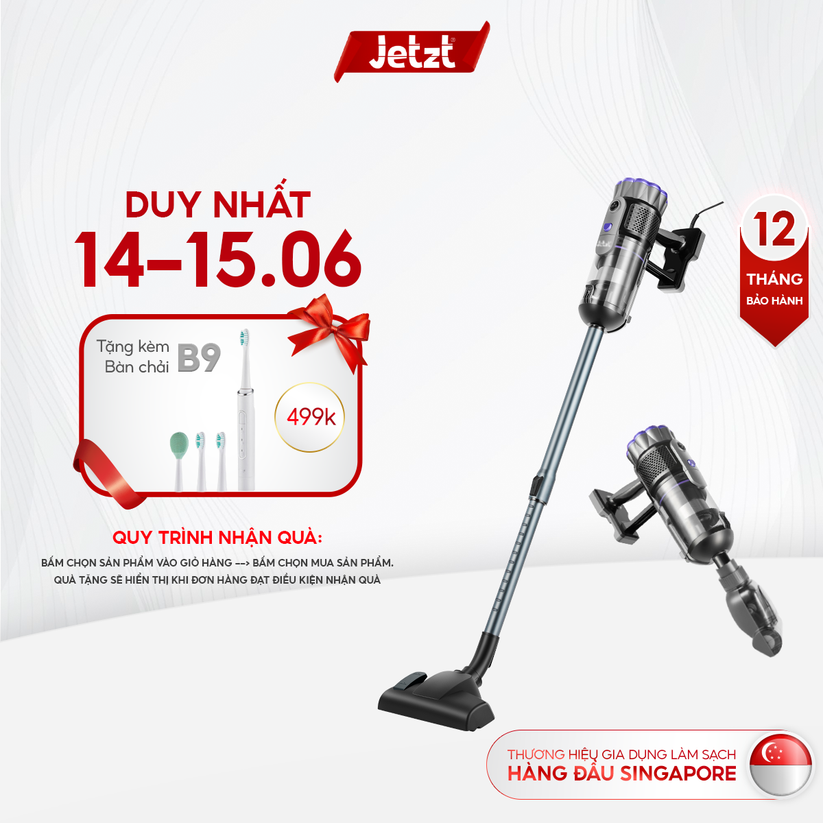 Máy hút bụi cầm tay đa năng 4in1 JETZT X12, lực hút 21000PA, hàng chính hãng