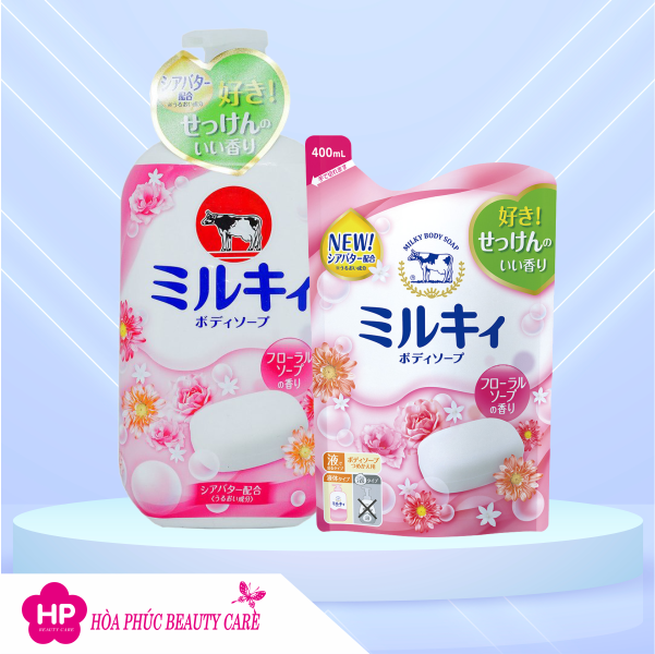 Combo Sữa Tắm Sáng Da Hương Hoa Hồng Cow Milky Body Soap Citrus ( Chai 550 mL Và Túi 400 mL )