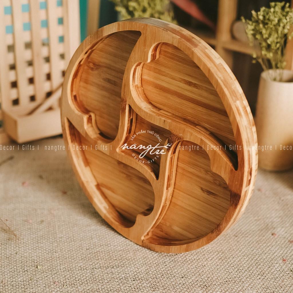 Khay gỗ tre tròn nhiểu ngăn - Trang trí - Đựng thức ăn (bamboo wooden tray)