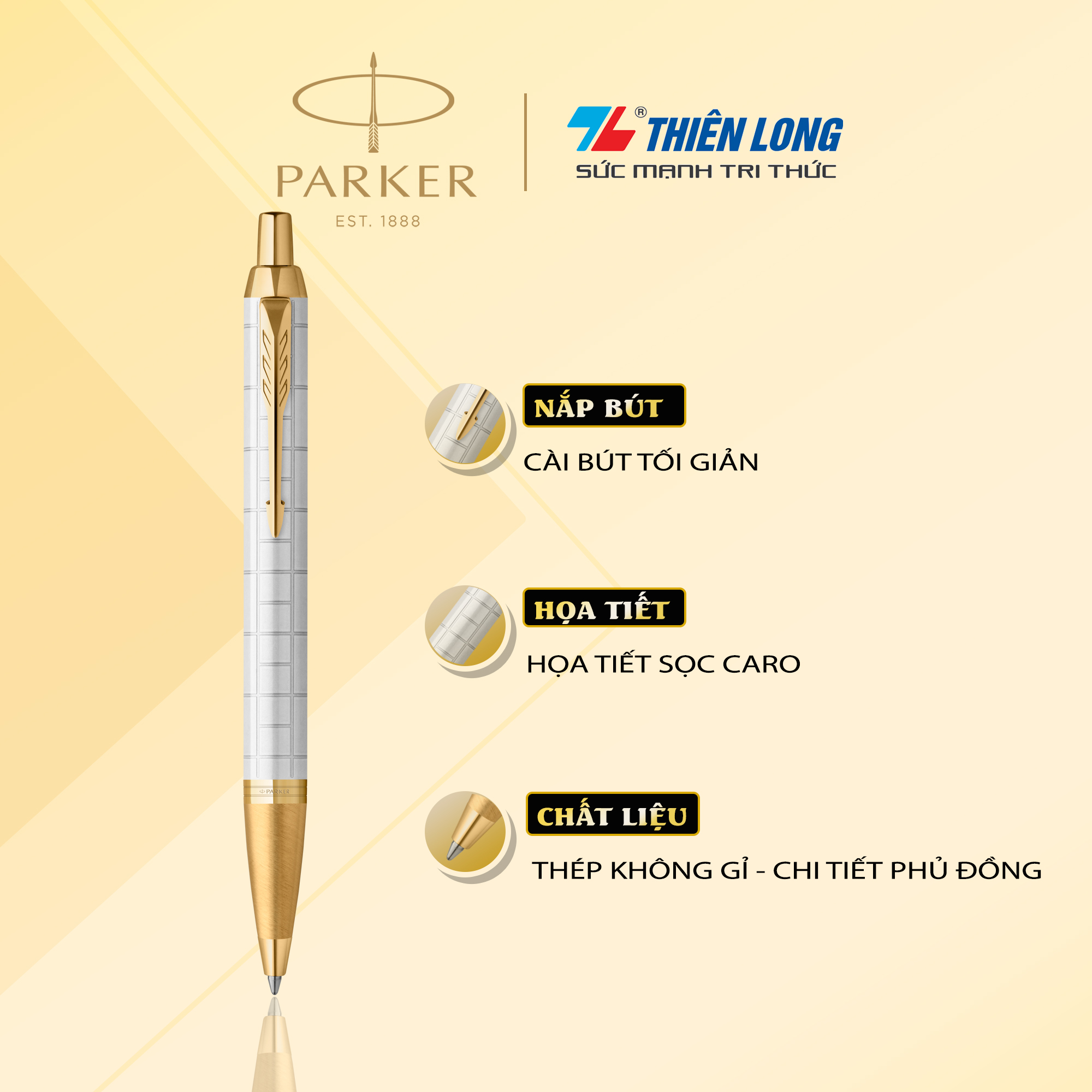 Bút bi cao cấp Parker IM PRM X-Pearl GT GB-2143643 - Thép không gỉ