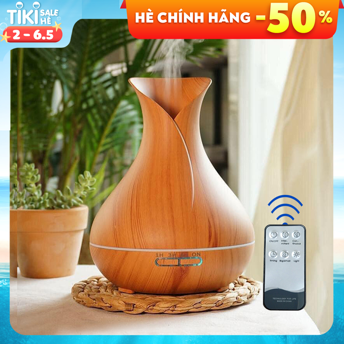 Máy Xông Tinh Dầu Vân Gỗ 550ML Chuyên Dụng Cho Phòng Lớn Có Remote Điều Khiển Từ Xa Kèm Đèn LED Thay Đổi Màu Cực Đẹp