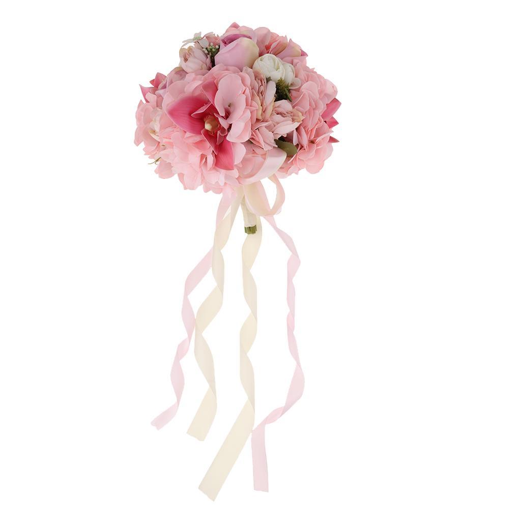 Pink-Artificial Bridal Bouquet Flower Wedding Party Flower Girl Supply Decor
