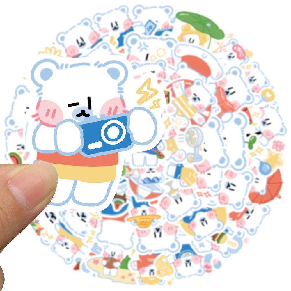 Sticker gấu trắng chibi hoạt hình cute trang trí mũ bảo hiểm,guitar,ukulele,điện thoại,sổ tay,laptop-mẫu S86