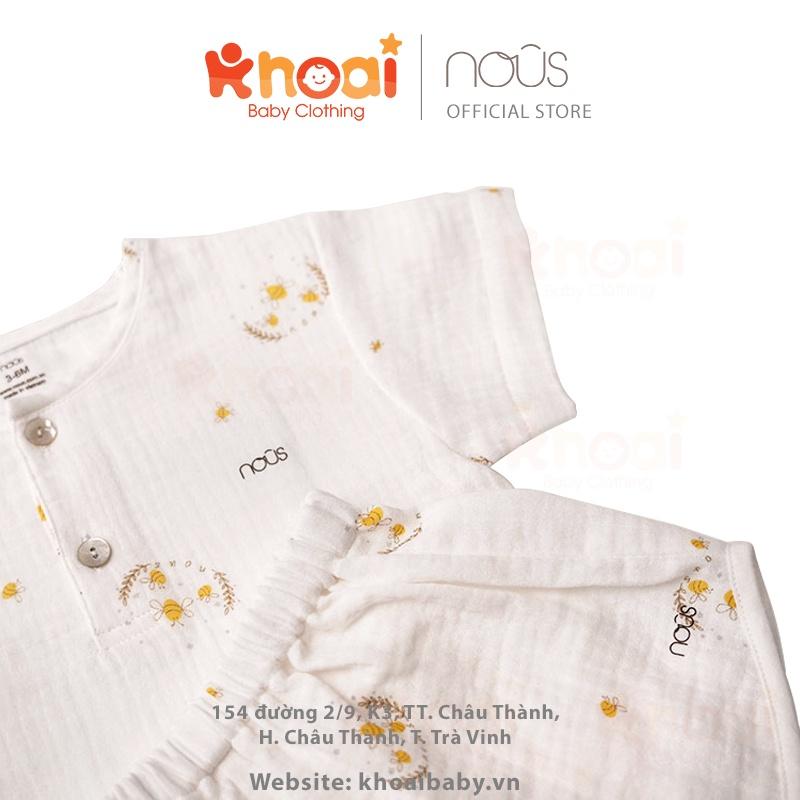 Bộ cài thẳng cộc Nous trắng hình ong cầu vồng - Chất liệu Muslin