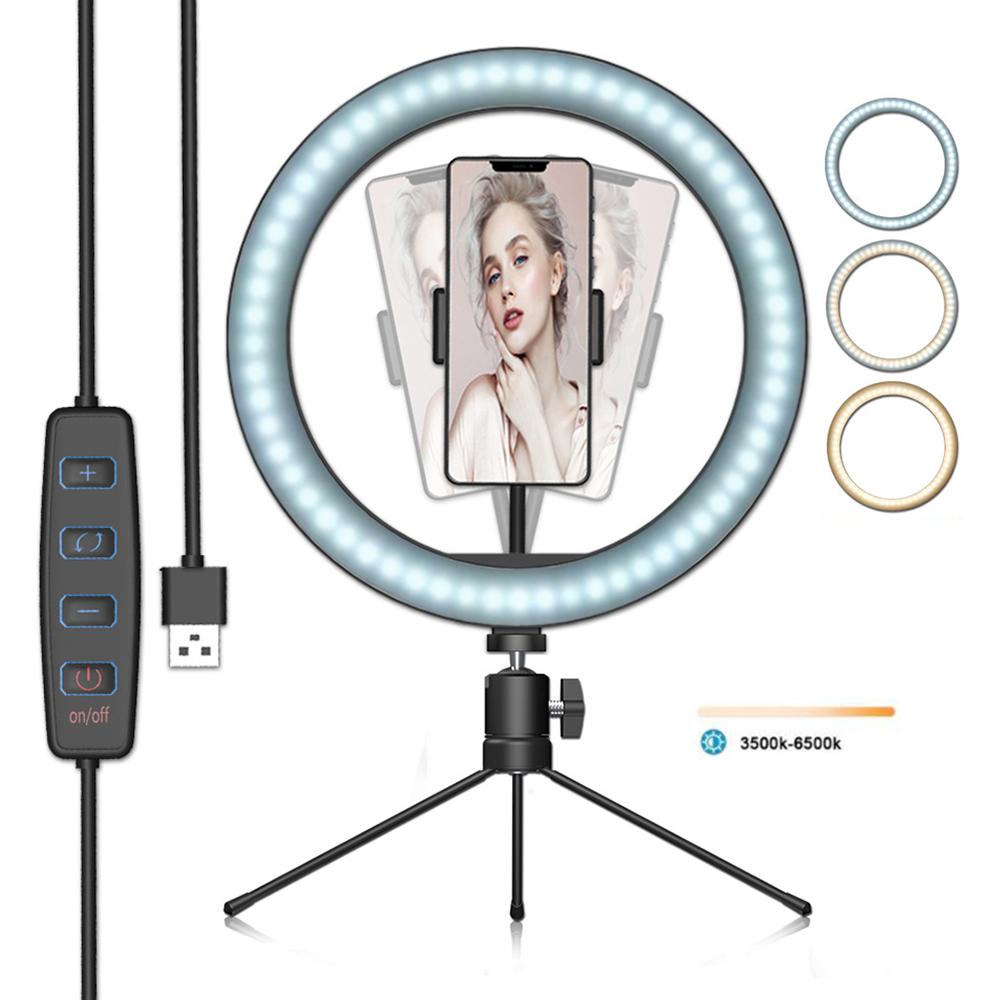Đèn LED Ring Light Desktop có thể điều chỉnh độ sáng với giá đỡ điện thoại chân máy nhỏ Rmote Shutter