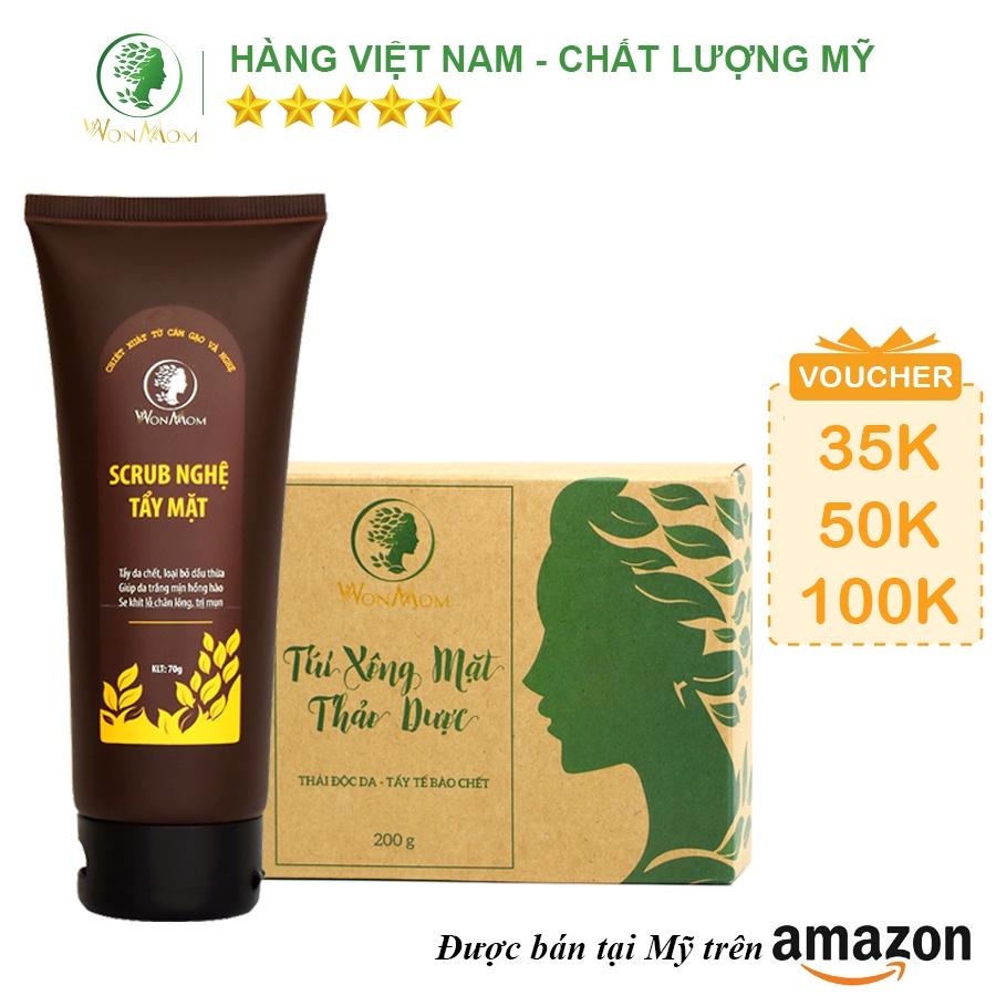 Bộ xông hơi thải độc, tái tạo da cơ bản Wonmom ( 1 Hộp xông mặt + 1 Scrub nghệ tẩy mặt )