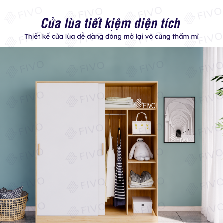 Tủ Treo Áo Quần Cửa Trượt Cao Cấp FIVO Mã FC32 Nhiều Kích Thước Phù Hợp Với Mọi Không Gian - Màu Gỗ + Trắng