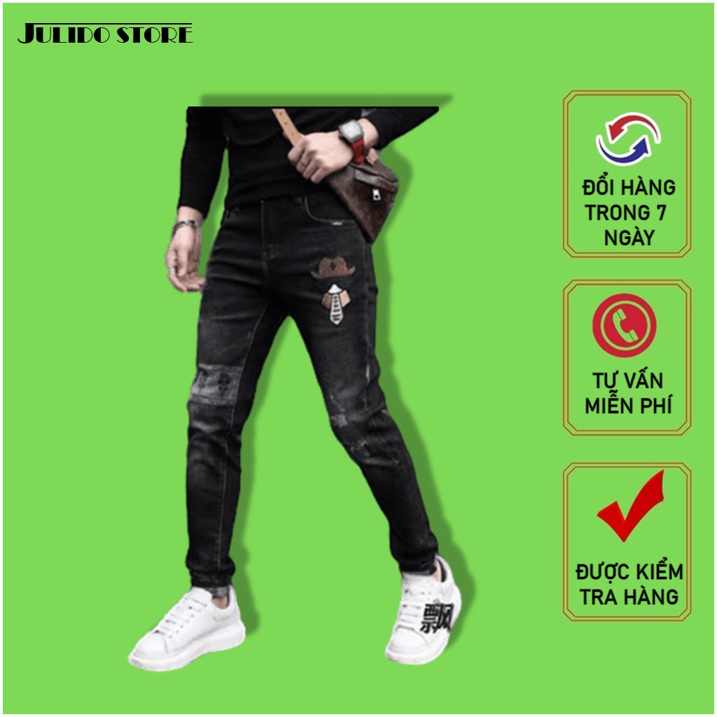 Quần jean nam xanh bạc Julido Store, chất jean co dãn 4 chiều tôn dáng nam tính BC5678 - Đen 01 size 30