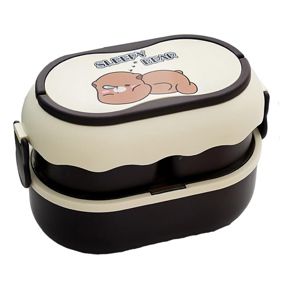 2 Tier Portable Lunch Box Leakproof Bento Box for Kids Picnic Brown