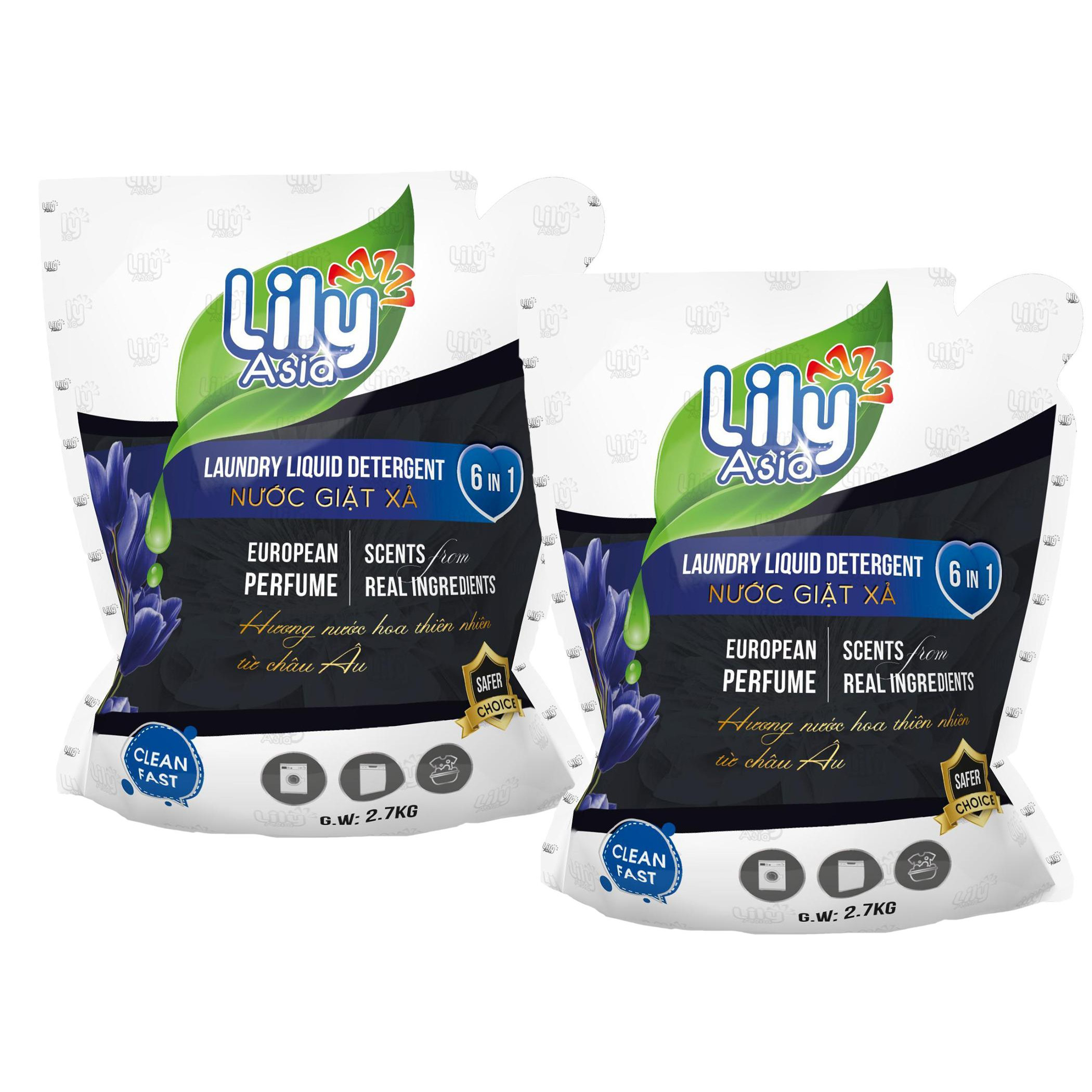 Combo 2 túi Nước Giặt Xả Lily Asia 2,7 Kg - Hương Nước Hoa ( Seahorse )