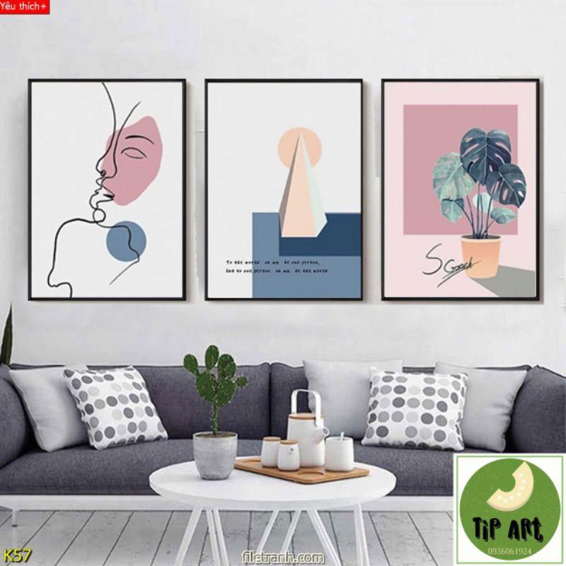 Tranh canvas căng khung gỗ tràn viền, combo bộ 3 bức phong cách tối giản, minimal, decor phòng siêu xinh