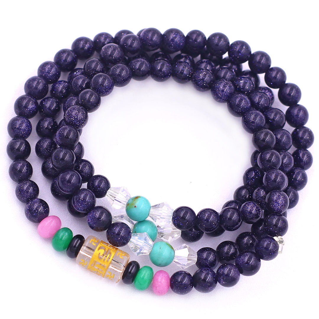 Vòng chuỗi 108 hạt đá lam sa 6 ly charm lục tự kim ngôn, vòng chuỗi niệm Phật, vòng chuỗi đeo tay