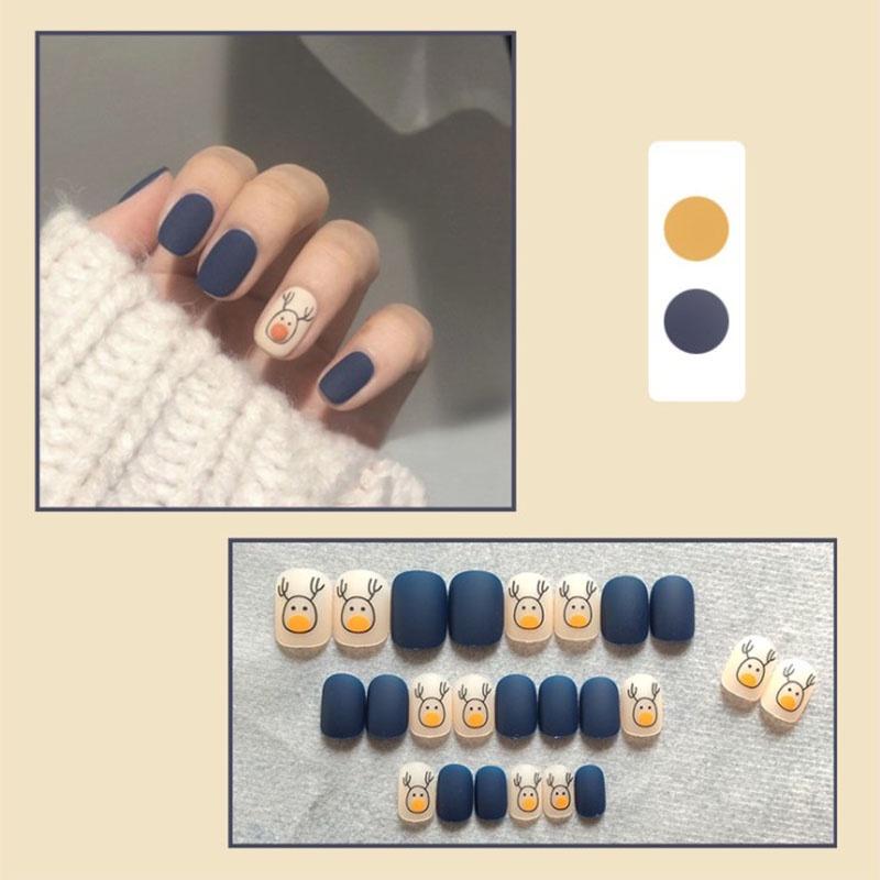 Set 24 Móng Tay Giả Họa Tiết Dễ Thương Kèm Keo Dán Hb
