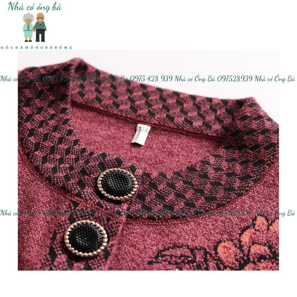 (LOẠI 1) Áo len thêu hoa cardigan cho bà mùa đông, áo khoác mùa đông cho bà cho mẹ trung niên