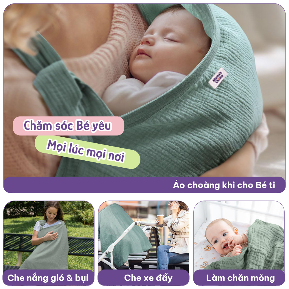 Khăn Choàng Cho Bé Bú Mama's Choice, Chất Liệu Vải Muslin Cao Cấp Mềm Mại Thoáng Khí và Độ Bền Cao
