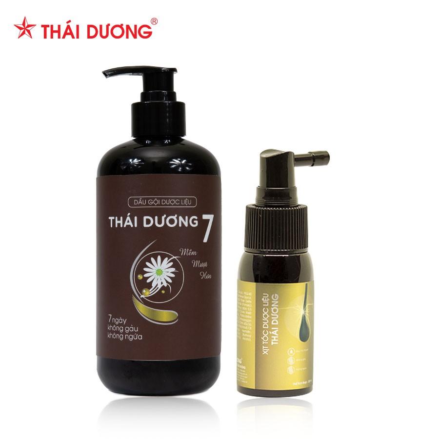 Bộ sản phẩm dành cho tóc rụng - Dầu gội dược liệu Thái Dương 7 480ml &amp; Xịt mọc tóc Thái Dương 30ml