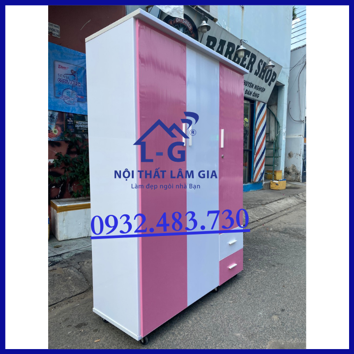 Tủ nhựa đài loan 3 cánh cao 1m8x1m2 màu kem sồi