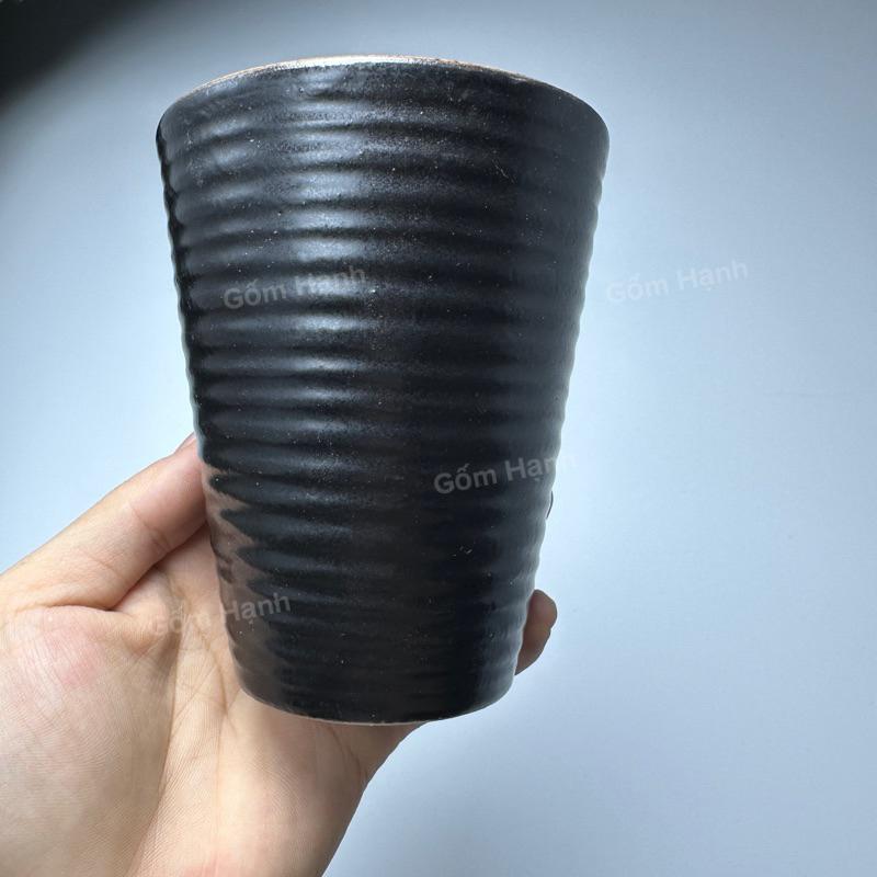 Cốc ly sứ dáng trụ cao 10cm dung tích 150ml tráng men 2 màu phong cách Vintage sang chảnh hiện đại