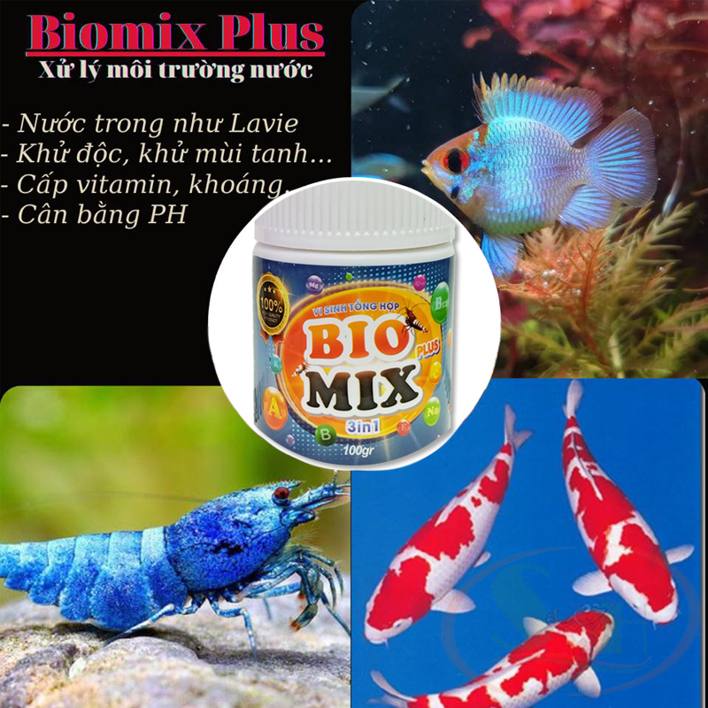 Vi sinh bột Biomix Bio Mix Plus 3 in 1 men vi sinh tổng hợp đậm đặc xử lý nước bể ao hồ