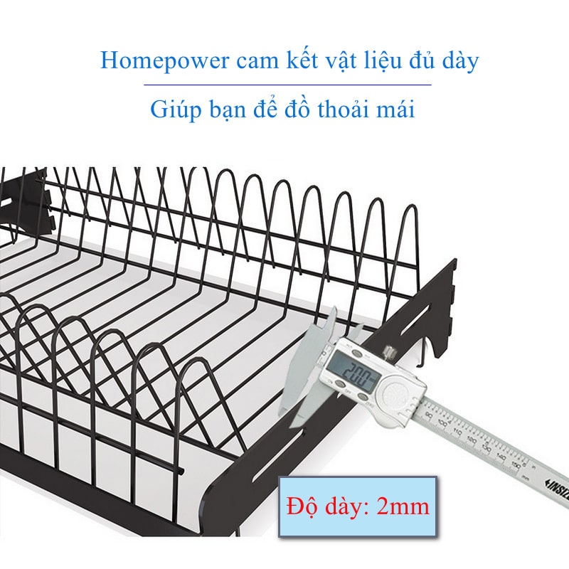 Kệ Để Chén Bát Treo Tường Đa Năng Homepower Inox 201 Sơn Tĩnh Điện Cao Cấp, Có Khay Hứng Nước, Lồng Đũa, Khay Để Dao Kéo Tiết Kiệm Không Gian Bếp, Tặng Kèm 3 Móc Treo Tiện Lợi - Hàng Chính Hãng