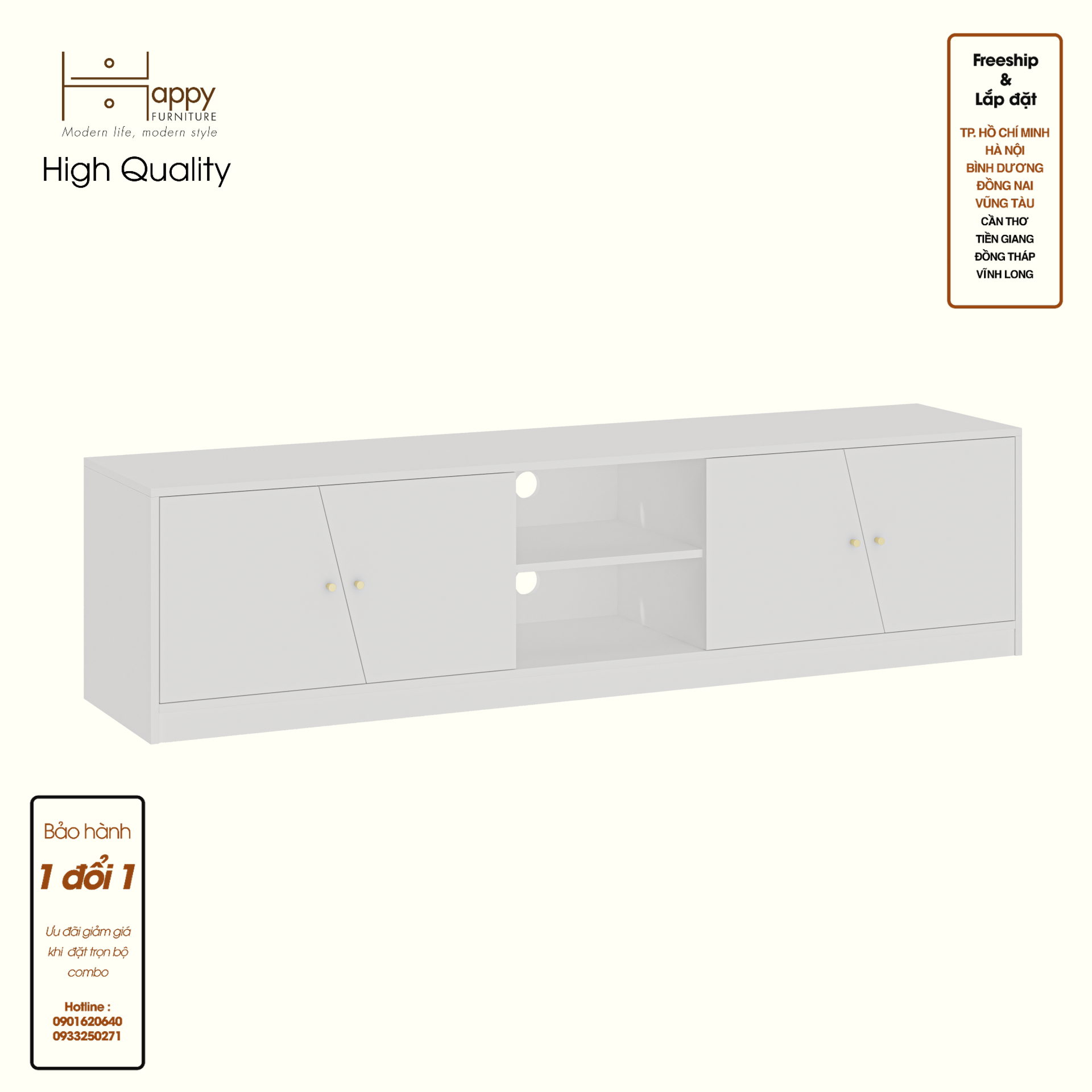 HAPPY FURNITURE , Kệ TV 4 cửa mở - DALEY , KTV_102 , 200cm x 45cm x 50cm DxRxC