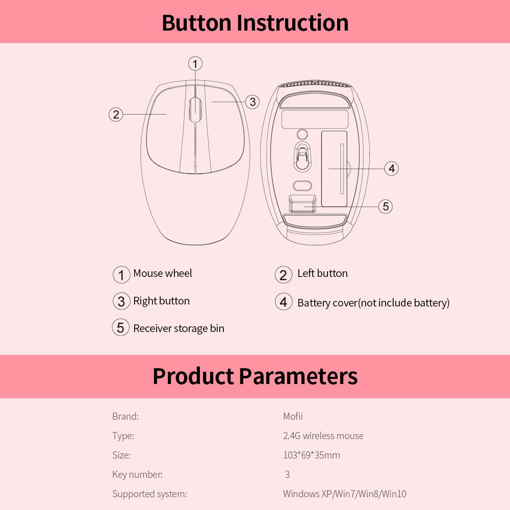 Chuột không dây Mofii SM395 2.4GHz Thiết kế đối xứng hợp lý Cắm và chạy cho Máy tính xách tay PC