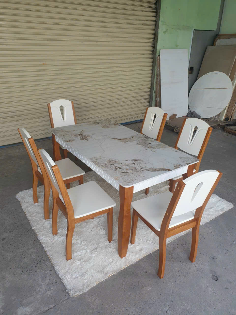 Bộ bàn ăn nhập khẩu Juno Sofa bàn 1m6 và 6 ghế sang trọng, hiện đại