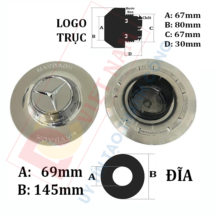 01 chiếc Logo chụp mâm, ốp lazang bánh xe ô tô Maybach A222-400