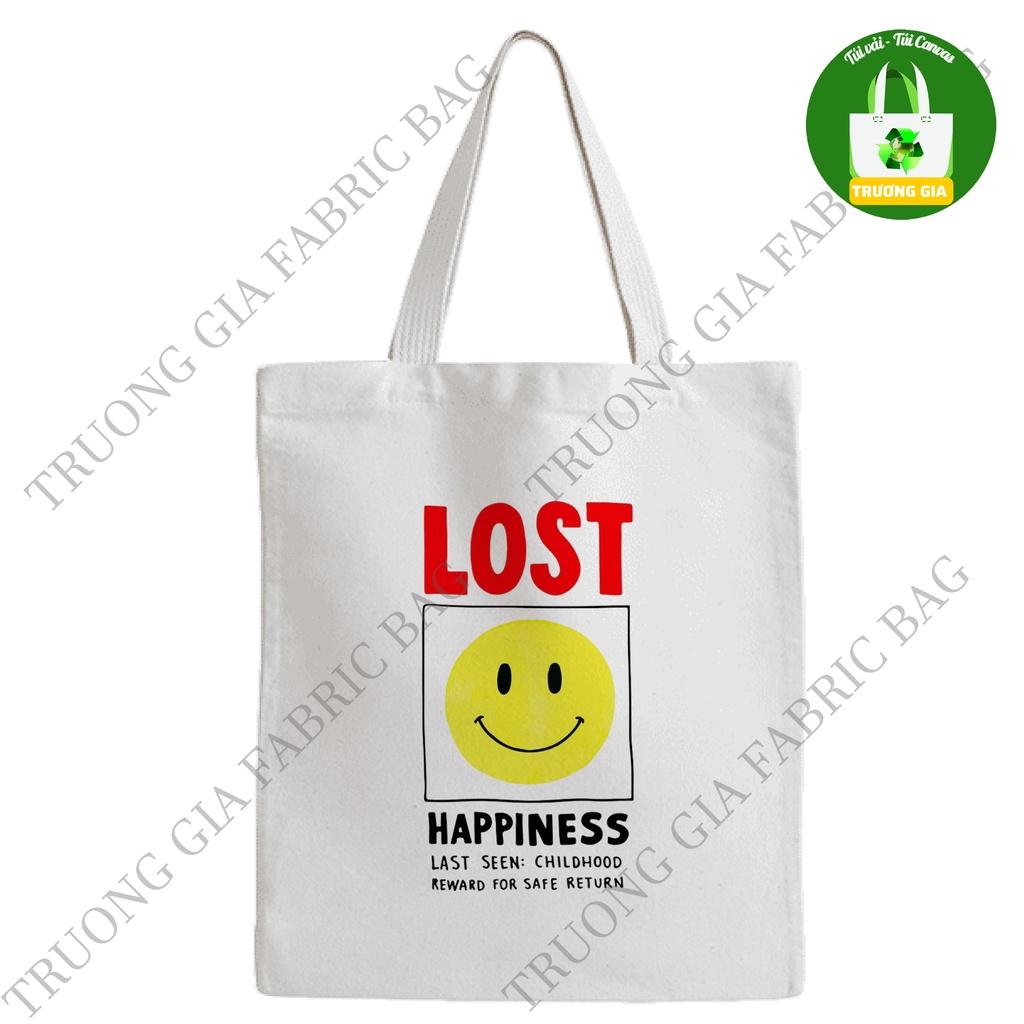 TúI tote canvas Trắng in hình Face Smile không khóa kéo 26x33 Trương Gia Túi Vải - Túi Canvas