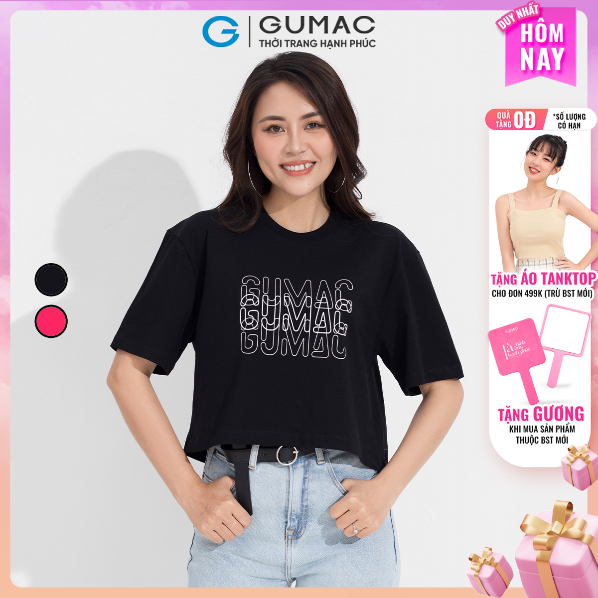 Áo thun nữ tay ngắn in chữ trẻ trung năng động thời trang GUMAC GUMAC ATD05035