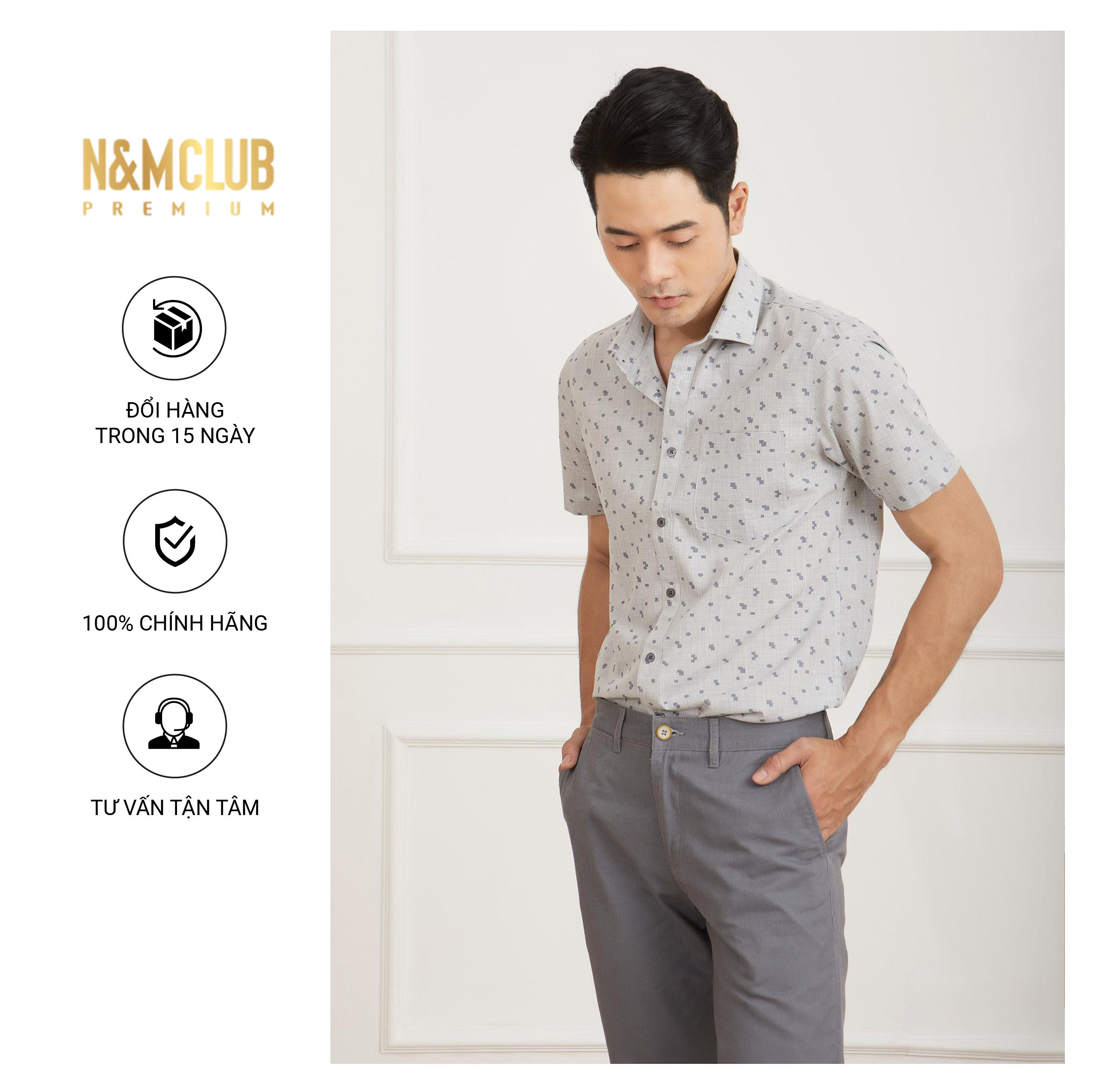 N&amp;M CLUB Áo Sơ Mi Nam Tay Ngắn chất liệu Bamboo cotton 2105049