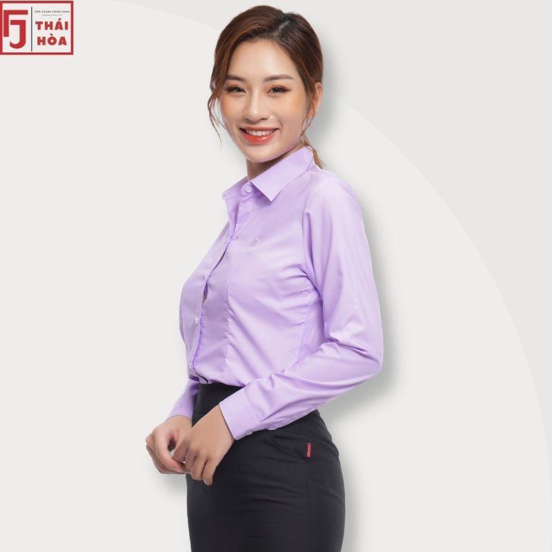 Áo sơ mi nữ Thái Hoà công sở cotton kiểu đẹp bigsize màu tím 047-08-01
