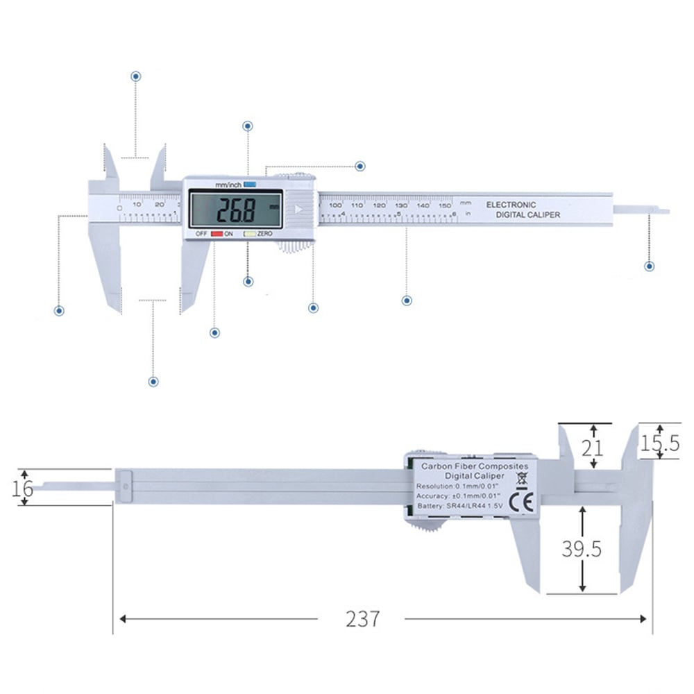 Thước Kẹp Điện Tử Sợi Nhựa Carbon Syntek 150mm