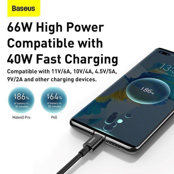 Cáp sạc nhanh Baseus Superior Series Type C 66W dùng cho Samsung, Huawei, Xiaomi, OPPO, Xiaomi,.. (6A/66W, 480Mbps, USB to Type-C, ABS+TPE, Fast Charging Data Cable )- Hàng chính hãng