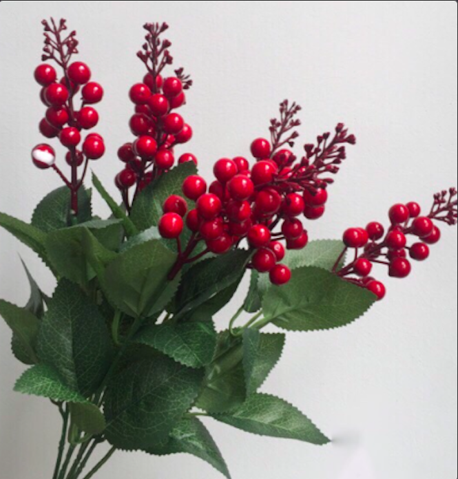 Hoa giả - Cụm quả cherry 7 nhánh trang trí nhà cửa