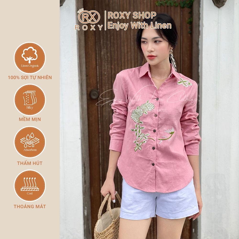 Áo Sơ Mi Linen Tay Dài Thêu Hoa