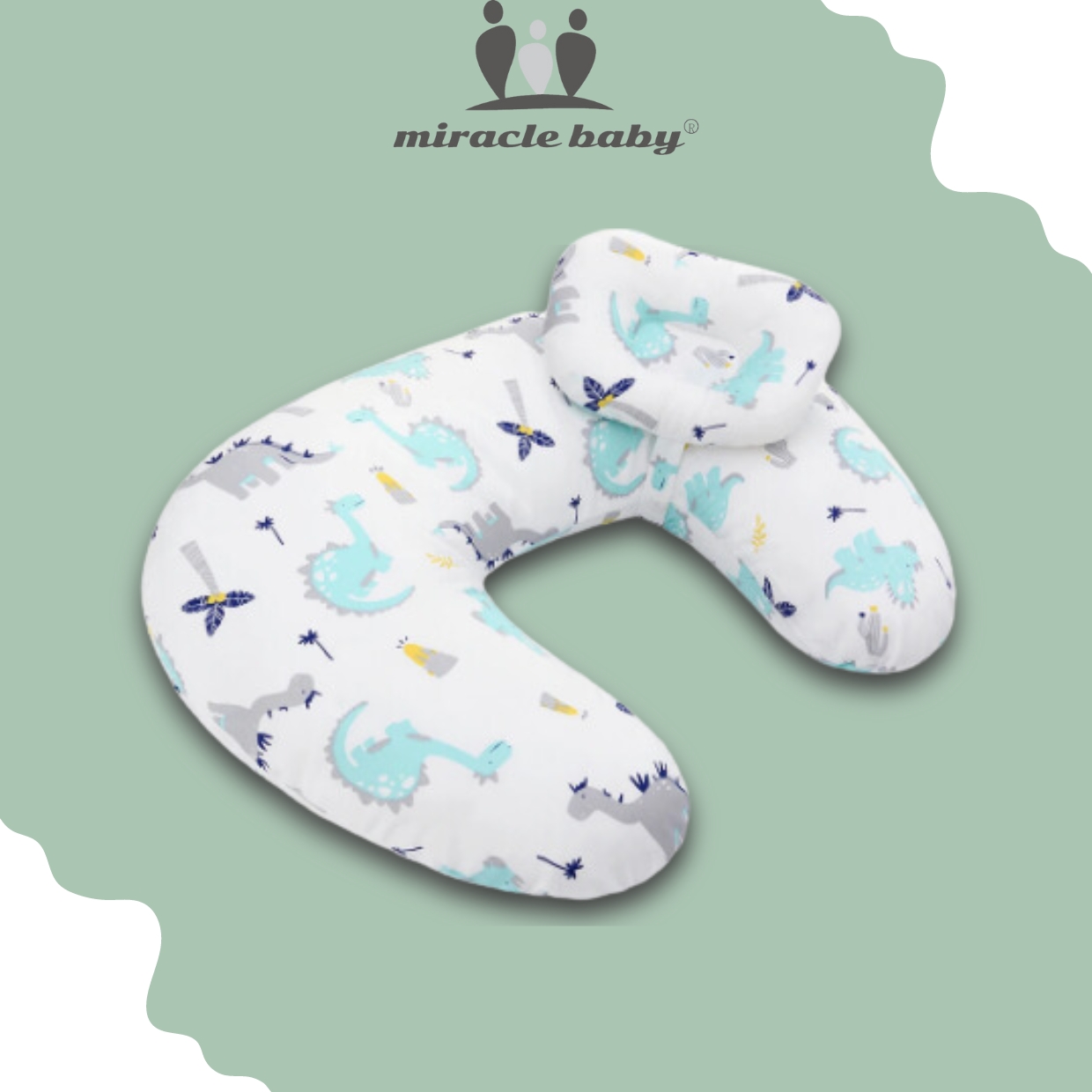 Gối chữ U cho bé nằm bú Miracle Baby tập ngồi chống sặc , hỗ trợ đệm lưng cho mẹ chất liệu Cotton , bông PP mềm mại khô thoáng cho bé( kèm gối nhỏ)